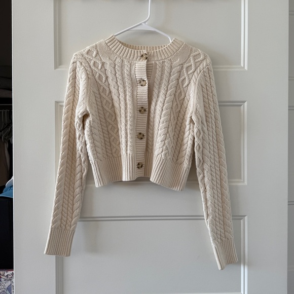 Reformation Sweaters - Reformation Cable Knit Cream Cardigan Sweater
